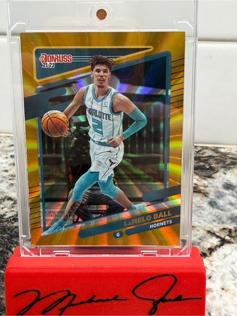 Panini Gold Holographic LaMelo Ball Hornets Card - # 2/10 - Jersey Match